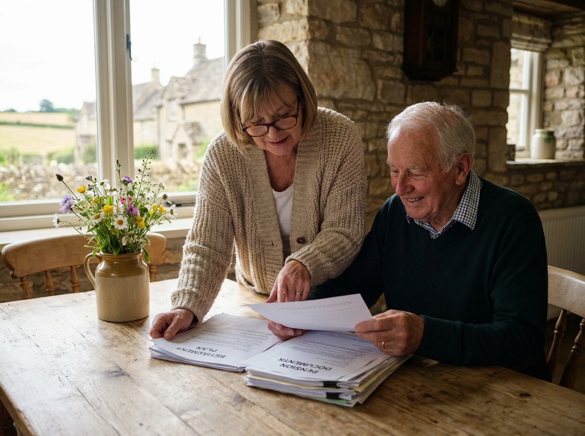 Fille aidant son père à lire des papiers de retraite